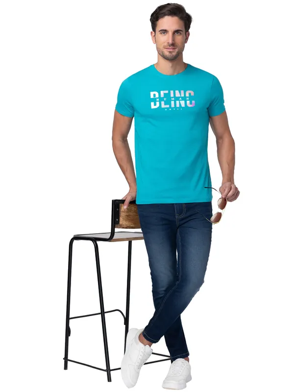 Being Human Regular Fit Men Crew Neck T-Shirts-Viridian Green