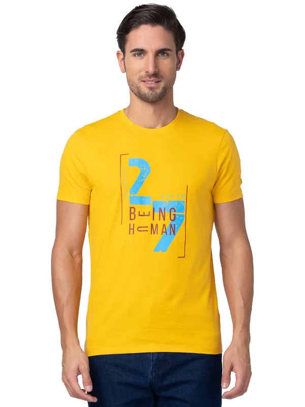 Being Human Clothing Men Regular Fit Crew Neck T-Shirts-Mustard