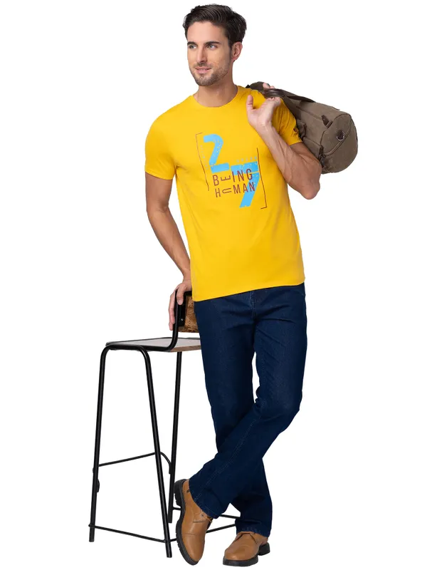 Being Human Clothing Men Regular Fit Crew Neck T-Shirts-Mustard