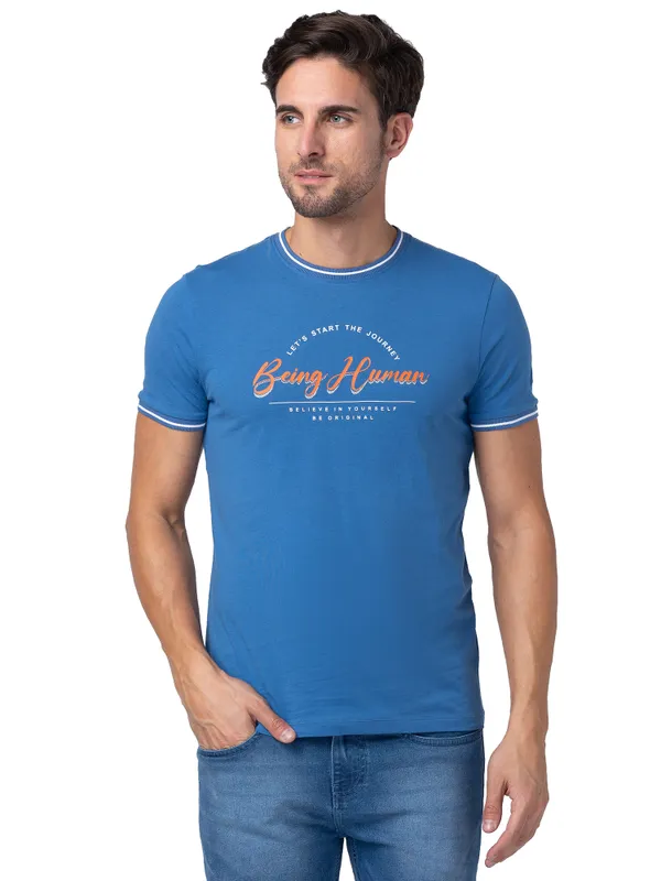 Being Human Regular Fit Men Crew Neck T-Shirts-Federal Blue