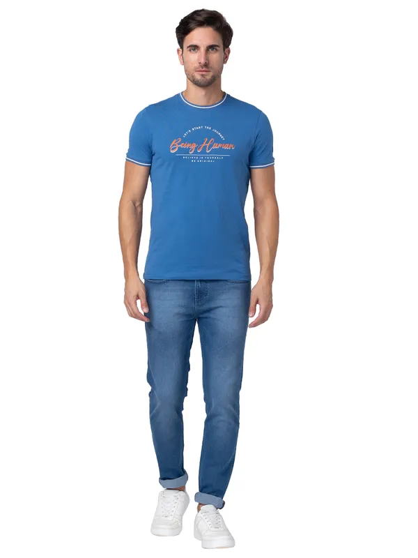 Being Human Regular Fit Men Crew Neck T-Shirts-Federal Blue