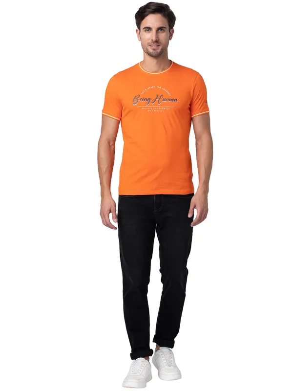 Being Human Regular Fit Men Crew Neck T-Shirts-Red Orange