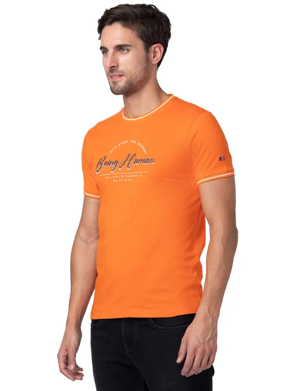 Being Human Regular Fit Men Crew Neck T-Shirts-Red Orange