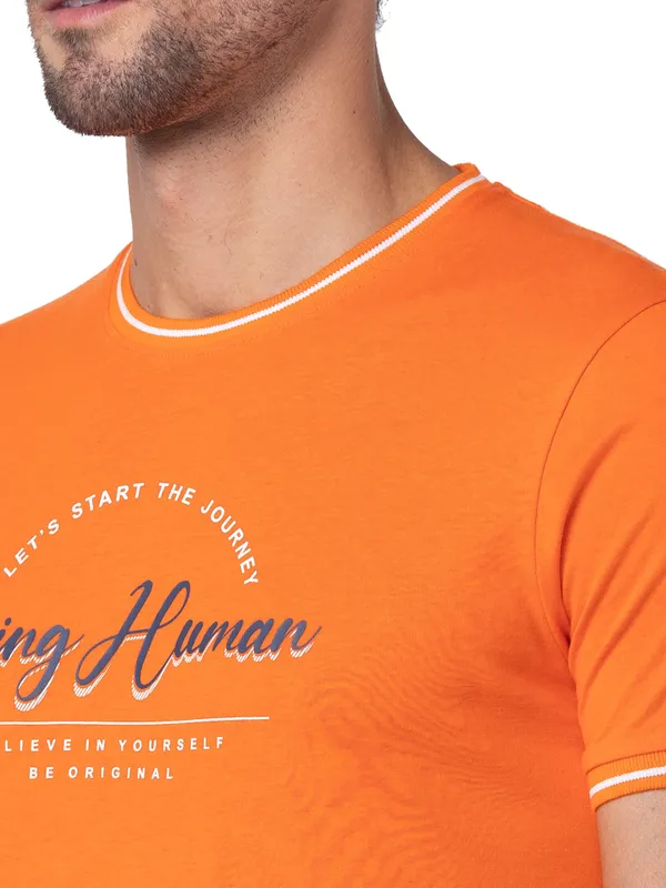 Being Human Regular Fit Men Crew Neck T-Shirts-Red Orange