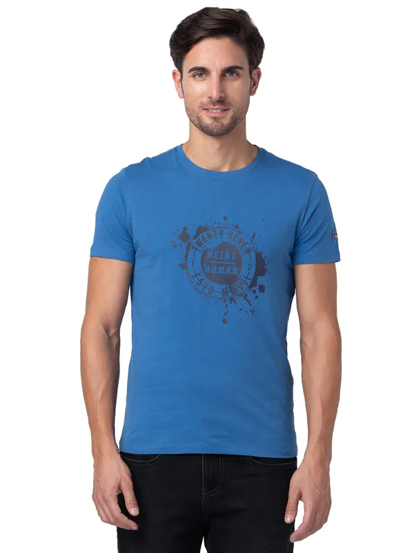 Being Human Clothing Men Regular Fit Crew Neck T-Shirts-Federel Blue