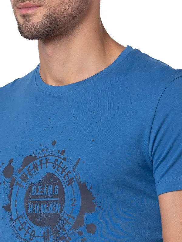 Being Human Clothing Men Regular Fit Crew Neck T-Shirts-Federel Blue