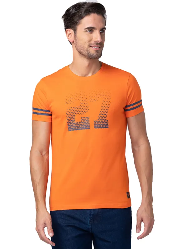 Being Human Regular Fit Men Crew Neck T-Shirts-Red Orange