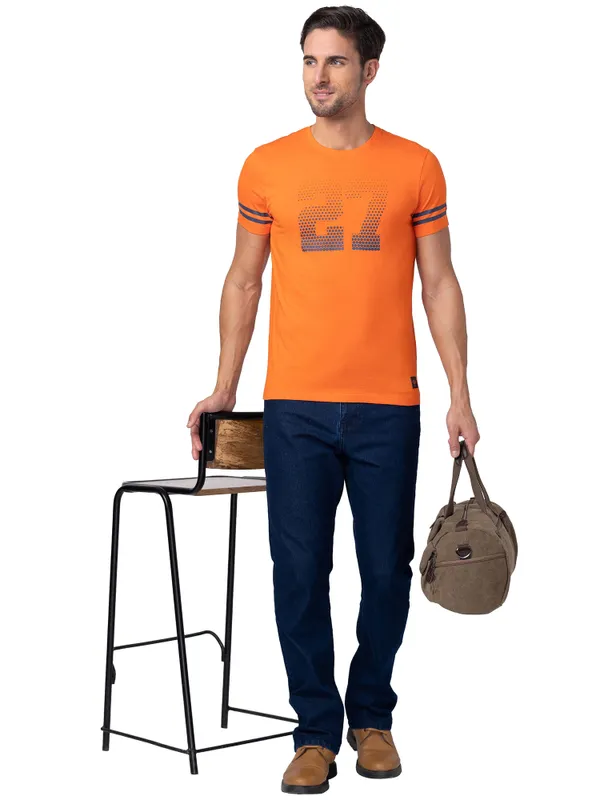 Being Human Regular Fit Men Crew Neck T-Shirts-Red Orange