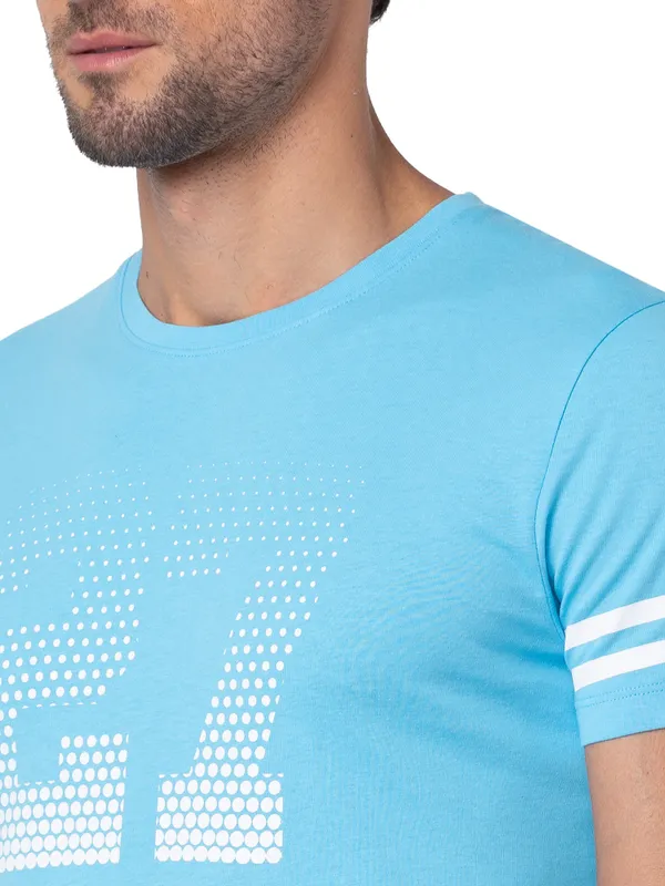 Being Human Regular Fit Men Crew Neck T-Shirts-Splash Blue