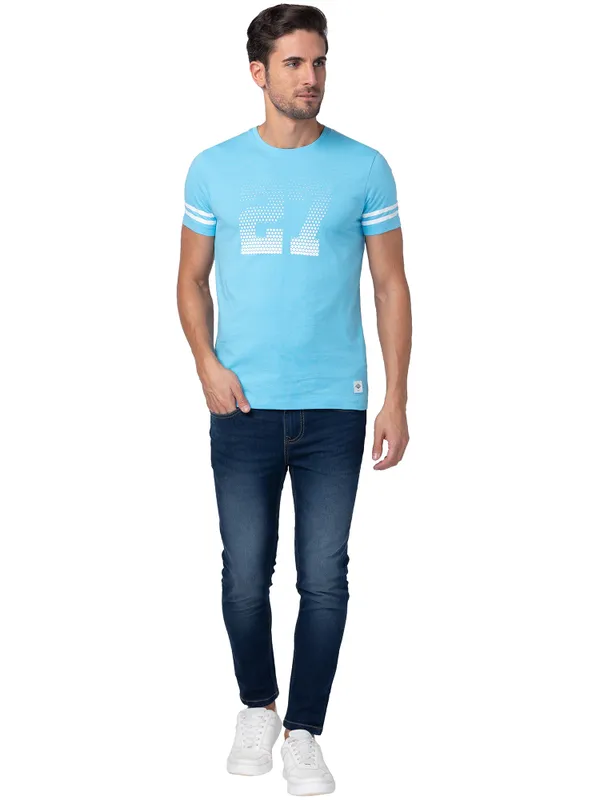 Being Human Regular Fit Men Crew Neck T-Shirts-Splash Blue