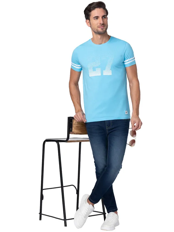 Being Human Regular Fit Men Crew Neck T-Shirts-Splash Blue