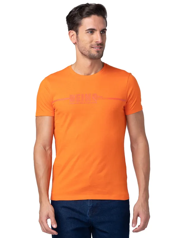 Being Human Regular Fit Men V-Neck T-Shirts-Red Orange