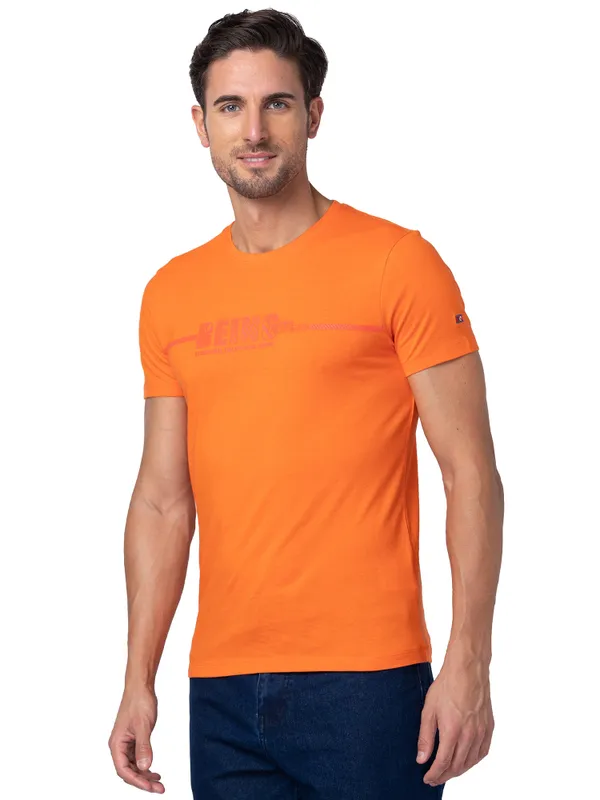 Being Human Regular Fit Men V-Neck T-Shirts-Red Orange