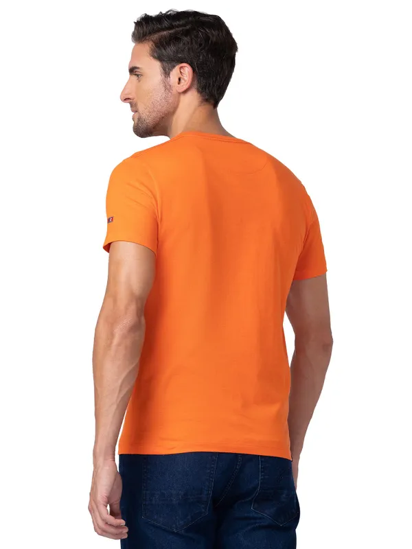 Being Human Regular Fit Men V-Neck T-Shirts-Red Orange