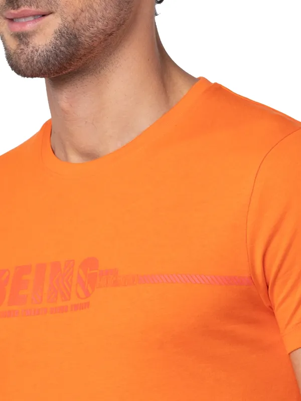 Being Human Regular Fit Men V-Neck T-Shirts-Red Orange