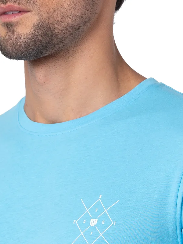 Being Human Regular Fit Men Crew Neck T-Shirts-Splash Blue