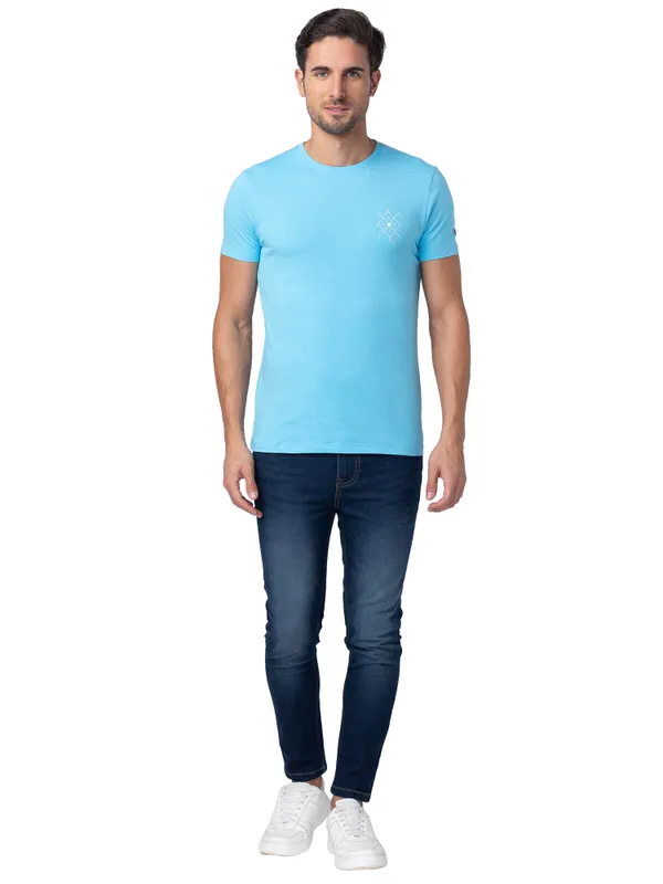 Being Human Regular Fit Men Crew Neck T-Shirts-Splash Blue