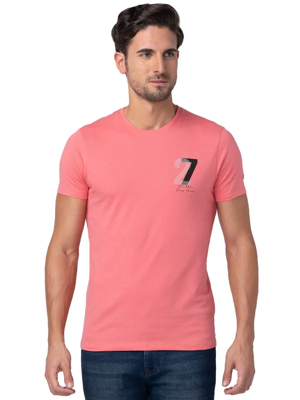 Being Human Regular Fit Men Crew Neck T-Shirts-Coral