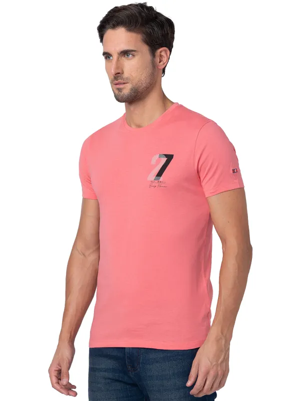 Being Human Regular Fit Men Crew Neck T-Shirts-Coral