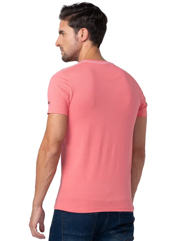 Being Human Regular Fit Men Crew Neck T-Shirts-Coral