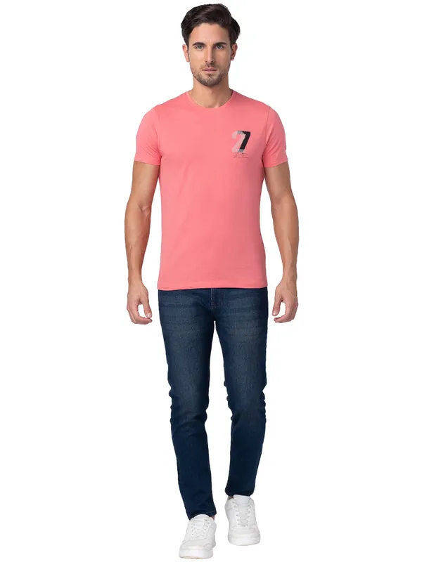 Being Human Regular Fit Men Crew Neck T-Shirts-Coral