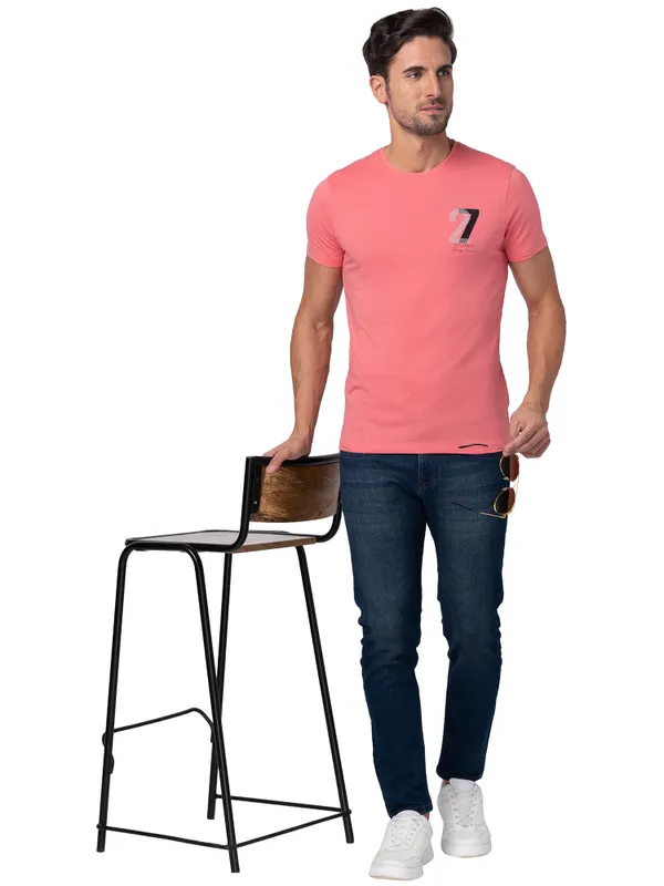 Being Human Regular Fit Men Crew Neck T-Shirts-Coral