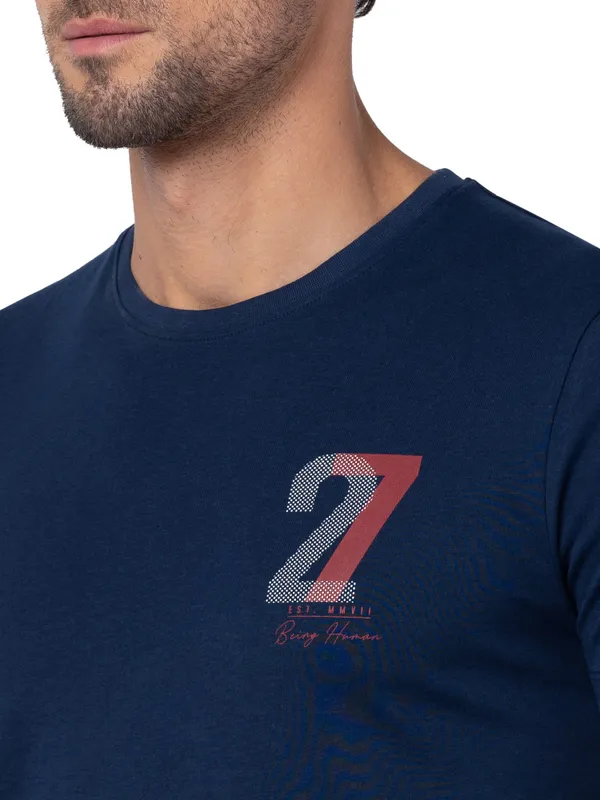 Being Human Regular Fit Men Crew Neck T-Shirts-Navy