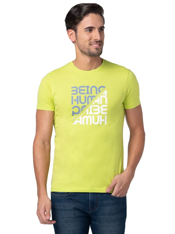 Being Human Regular Fit Men Crew Neck T-Shirts-Lime Punch