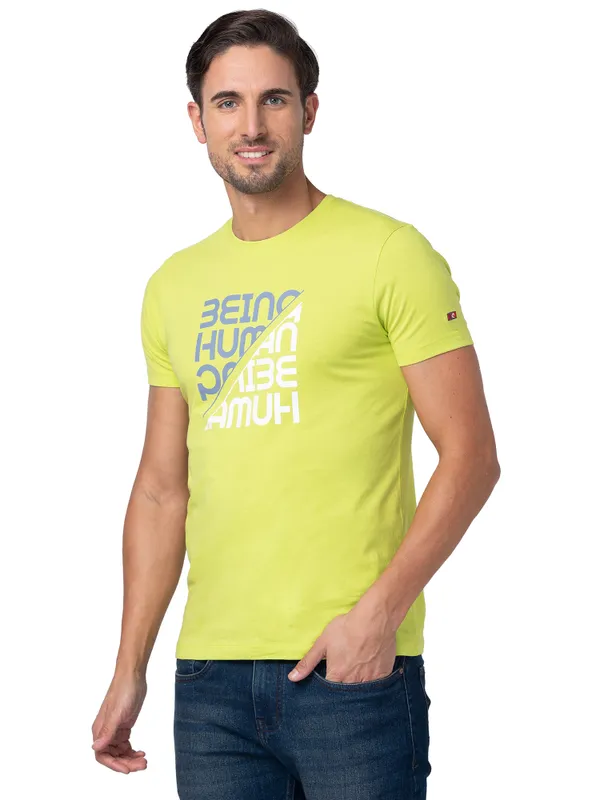 Being Human Regular Fit Men Crew Neck T-Shirts-Lime Punch