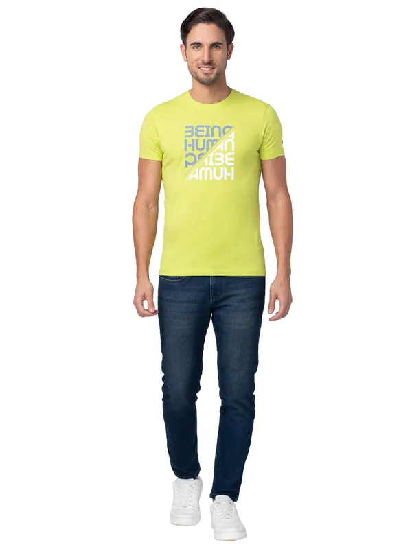 Being Human Regular Fit Men Crew Neck T-Shirts-Lime Punch