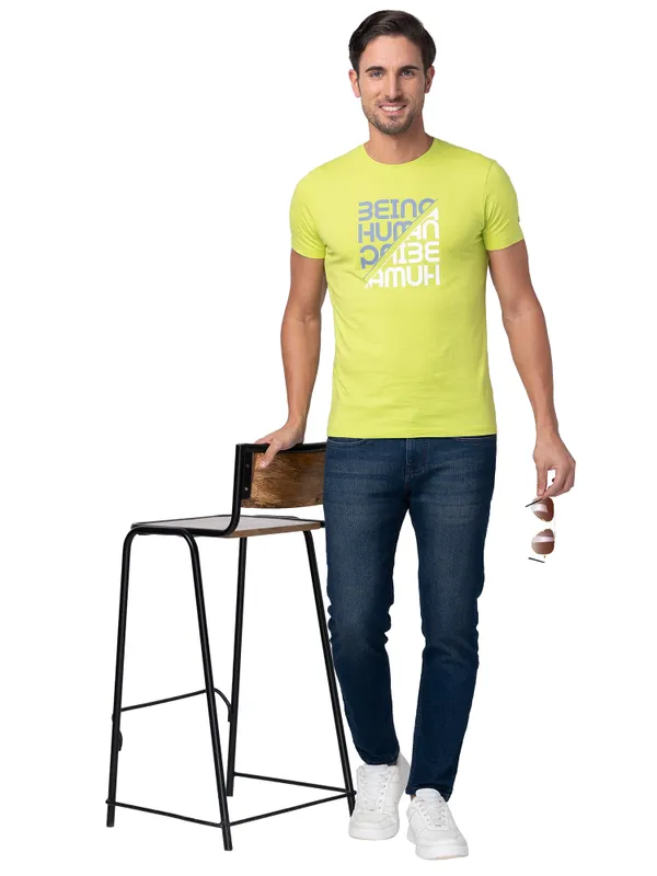 Being Human Regular Fit Men Crew Neck T-Shirts-Lime Punch