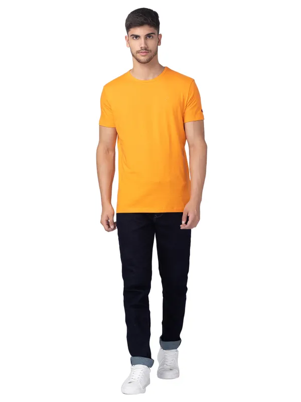 Being Human Slim Fit Men Crew Neck T-Shirts-Orange