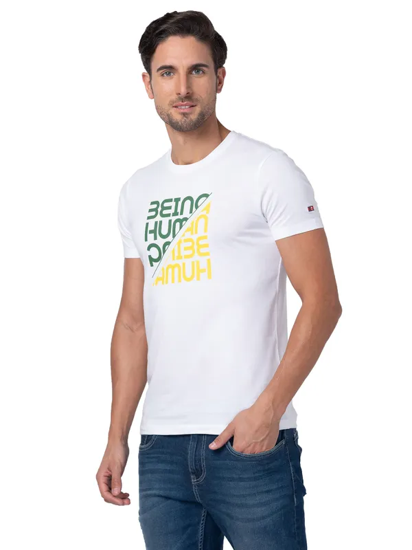 Being Human Regular Fit Men Crew Neck T-Shirts-White