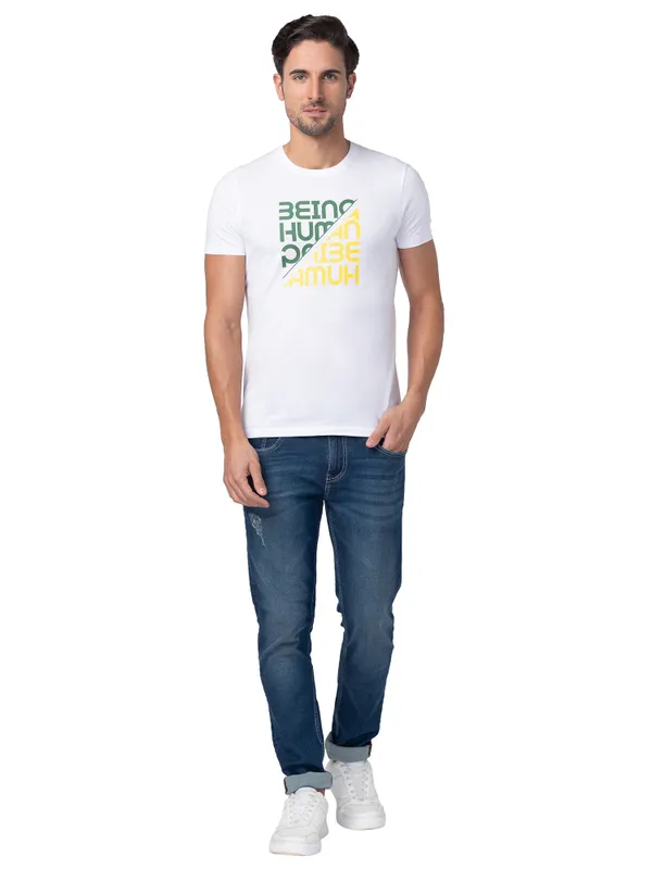 Being Human Regular Fit Men Crew Neck T-Shirts-White