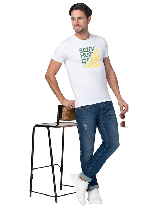 Being Human Regular Fit Men Crew Neck T-Shirts-White