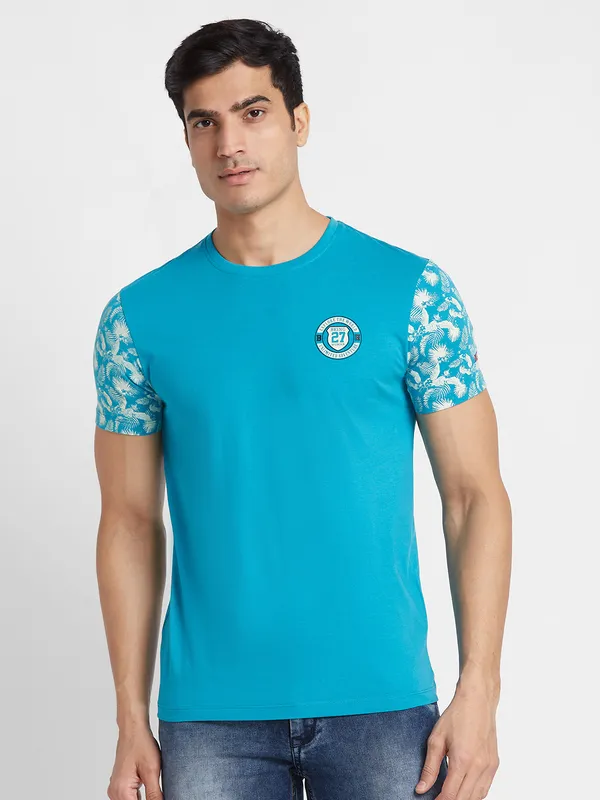 Being Human Regular Fit Men Crew Neck T-Shirts-Lake Blue