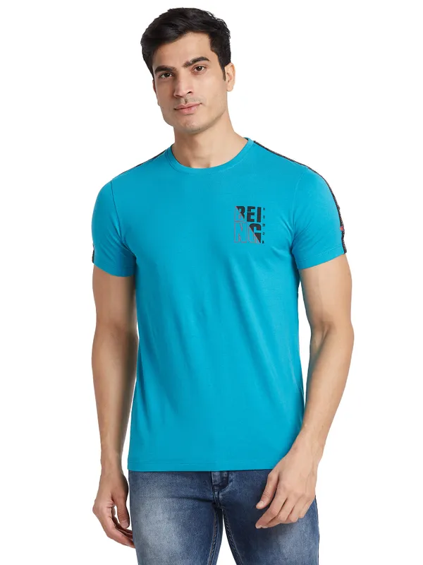 Being Human Regular Fit Men Crew Neck T-Shirts-Lake Blue