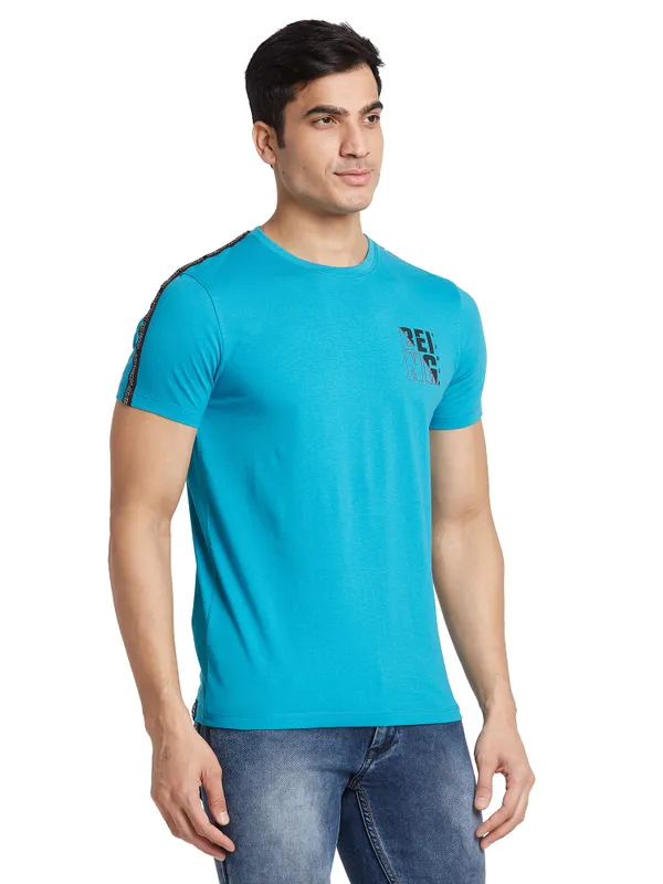 Being Human Regular Fit Men Crew Neck T-Shirts-Lake Blue