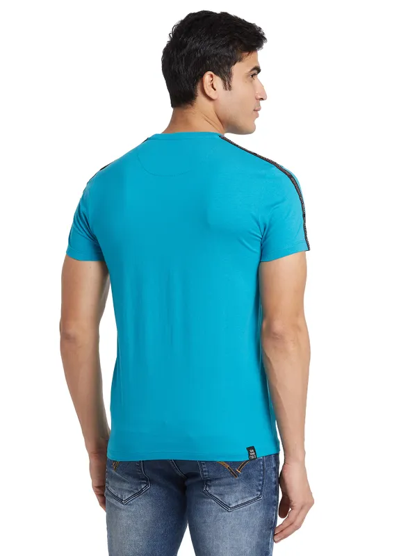 Being Human Regular Fit Men Crew Neck T-Shirts-Lake Blue