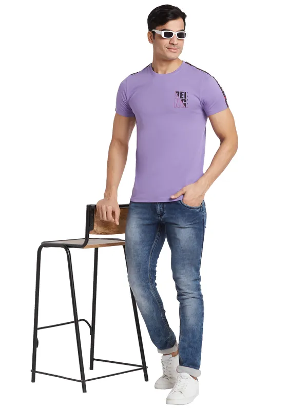 Being Human Regular Fit Men Crew Neck T-Shirts-Paisley Purple