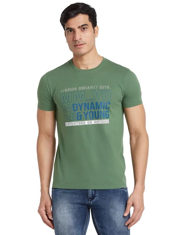 Being Human Clothing Men Regular Fit Crew Neck T-Shirts-Artichoke Green