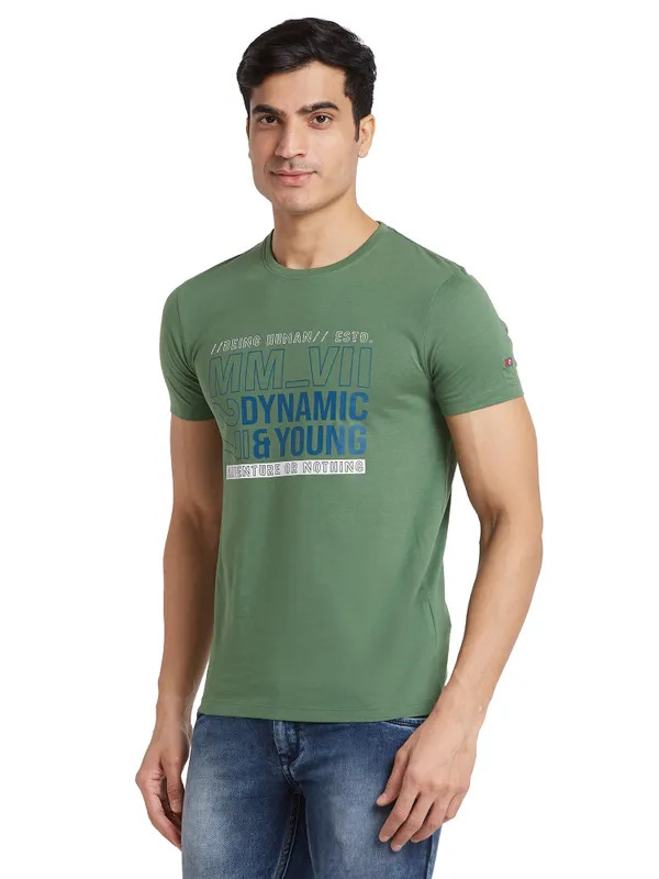 Being Human Clothing Men Regular Fit Crew Neck T-Shirts-Artichoke Green