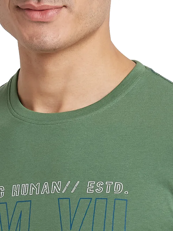 Being Human Clothing Men Regular Fit Crew Neck T-Shirts-Artichoke Green