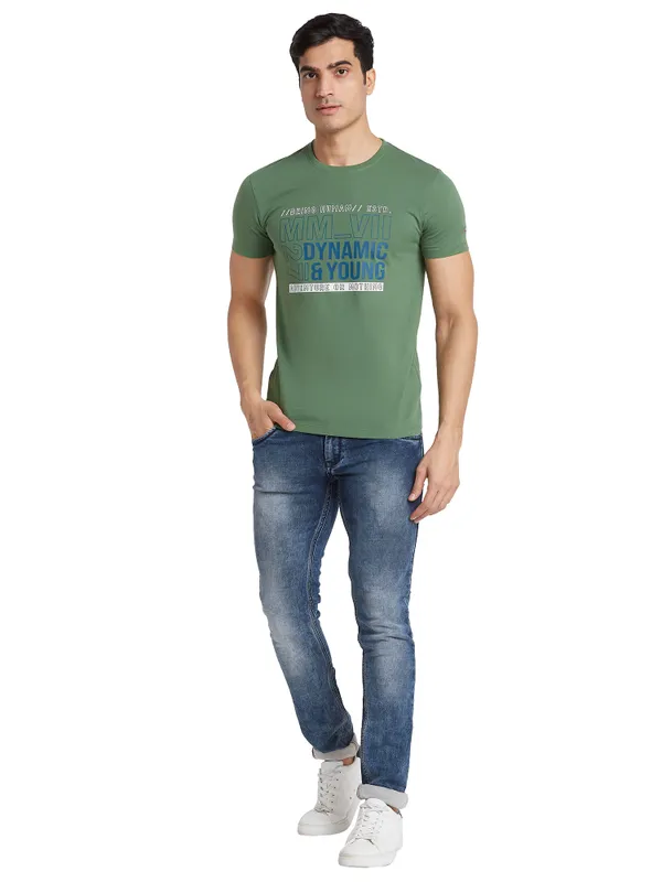 Being Human Clothing Men Regular Fit Crew Neck T-Shirts-Artichoke Green