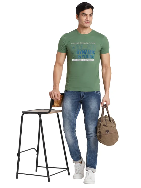 Being Human Clothing Men Regular Fit Crew Neck T-Shirts-Artichoke Green
