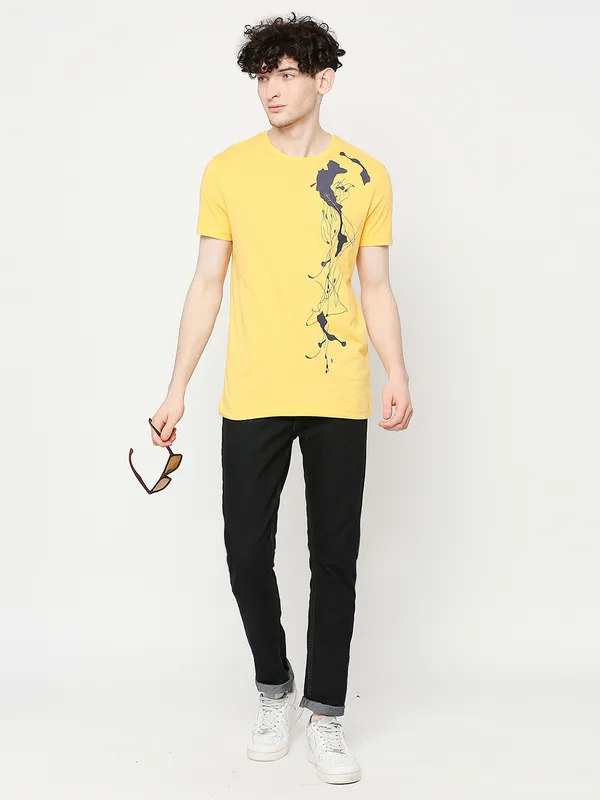 Being Human Regular Fit Mens T-Shirts-Yellow