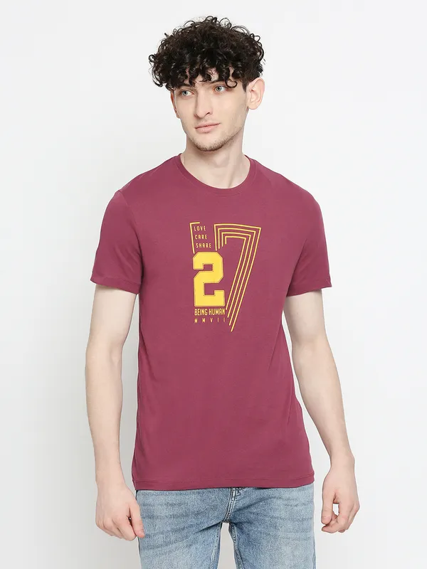 Being Human Regular Fit Mens T-Shirts-Wine