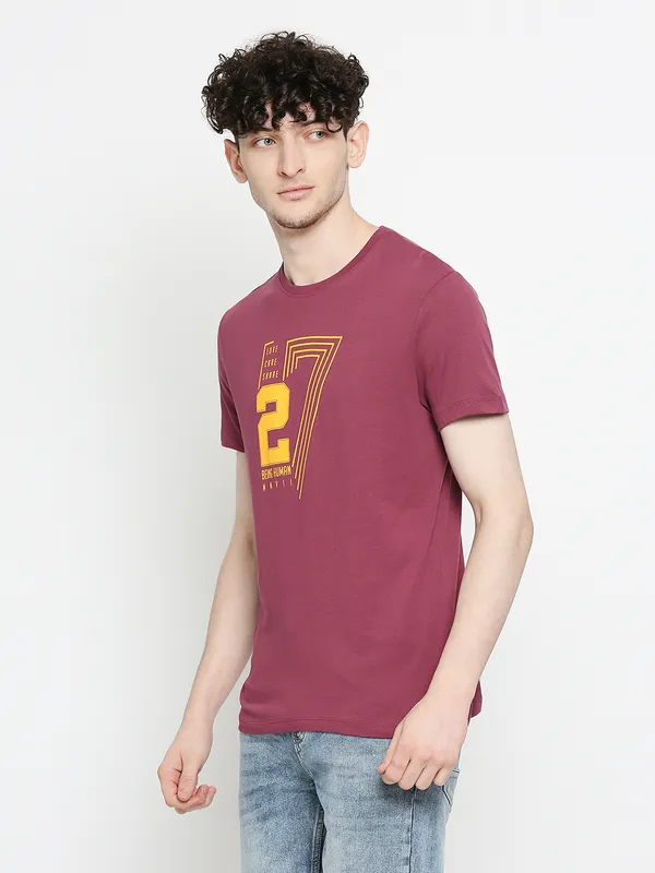 Being Human Regular Fit Mens T-Shirts-Wine