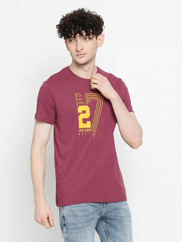 Being Human Regular Fit Mens T-Shirts-Wine