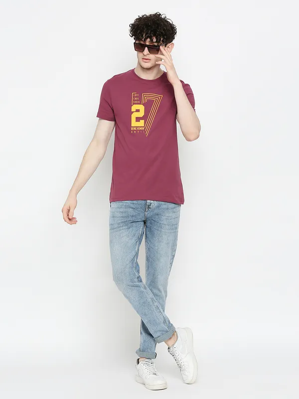 Being Human Regular Fit Mens T-Shirts-Wine